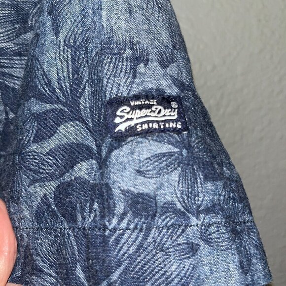 VINTAGE SUPERDRY SHIRTING Short Sleeve Men's Button Up Shirt - Floral Denim - S - Picture 5 of 6